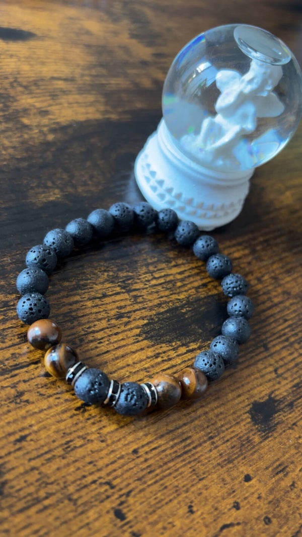 Bracelet homme météorite-œil de tigre 8mm