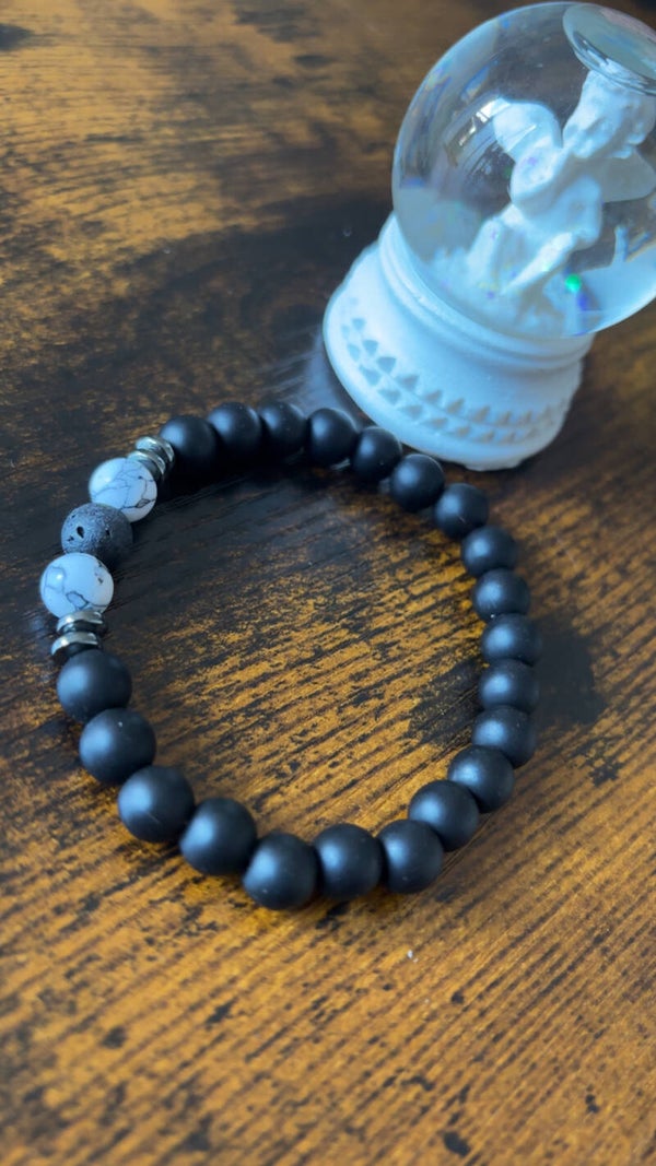 Bracelet homme tourmaline noir-howlite 8mm
