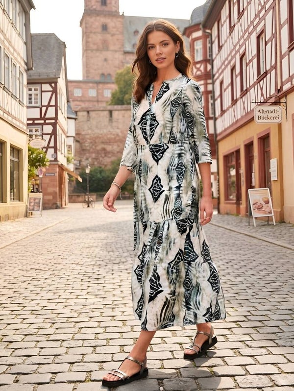 3/4-Ärmeln-Druckkleid