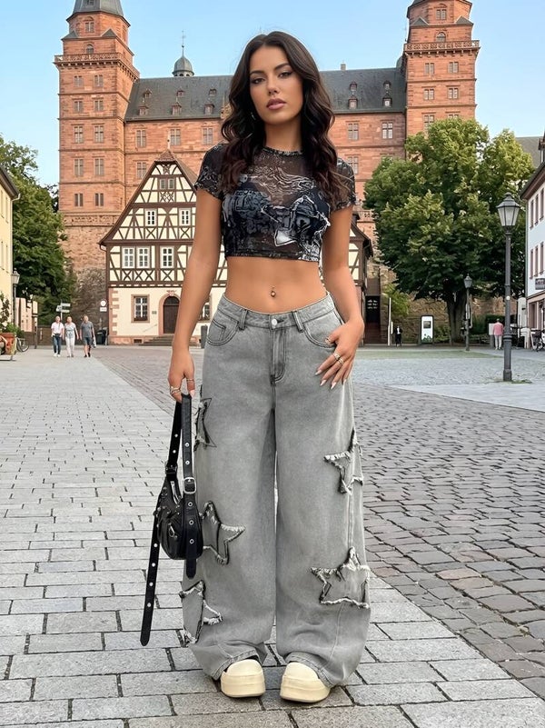 Y2K Streetwear Jeans mit Sternenmuster