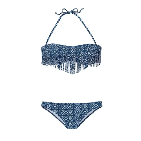 Marken-Bandeau-Bikini, blau-weiß