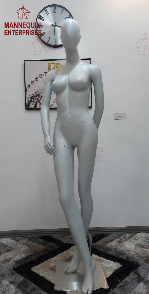 Female Matte Gray Adjustable-Arm Fiberglass Mannequin