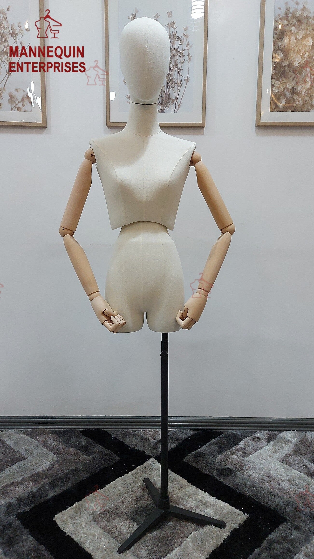 Dress Form Half-Body Female Torso with Wooden Arms & Iron Base – Boutique Display