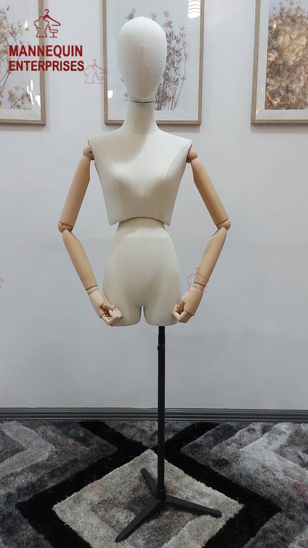 Dress Form Half-Body Female Torso with Wooden Arms & Iron Base – Boutique Display