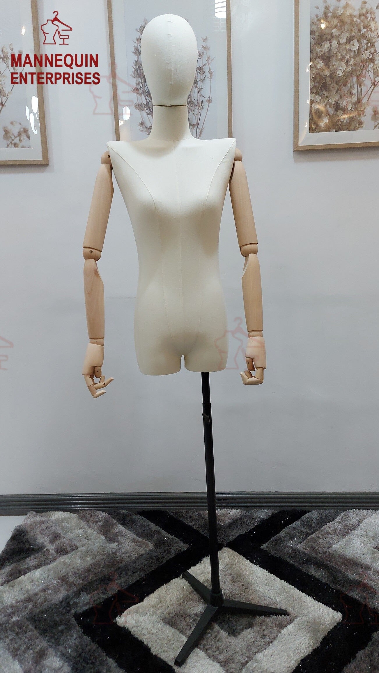 Female Beige Torso Dress Form with Wood Arms