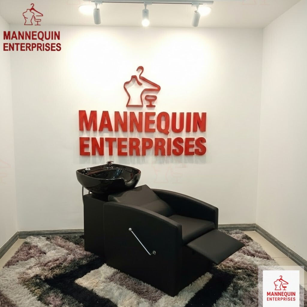 Black Salon Shampoo Chair with Ceramic Basin – Full Set