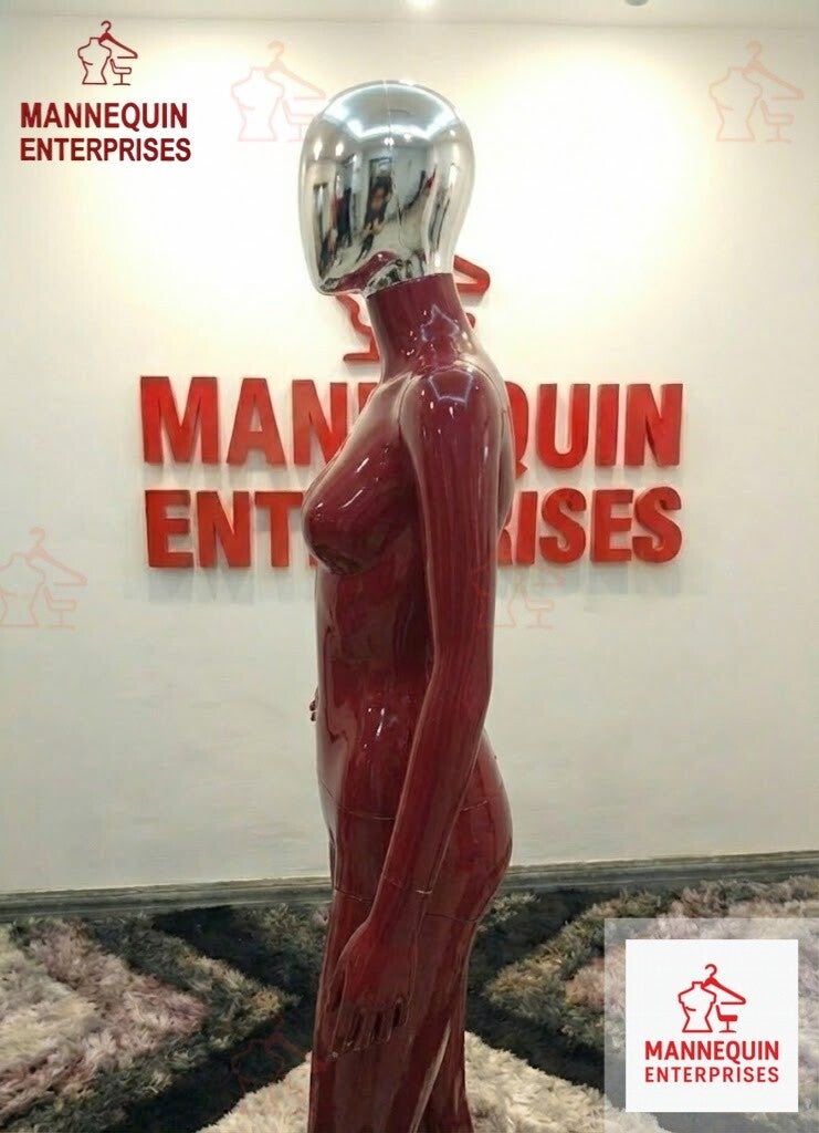 Female Silver-Face Glossy Dark Red Mannequin