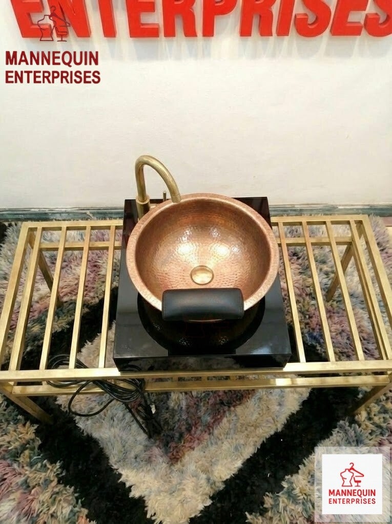 Luxury Copper Nail Salon Foot Spa Basin with Gold Faucet