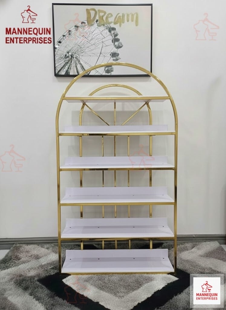 Arched Gold Display Rack – Multi-Tier Storage Shelf (220 cm)