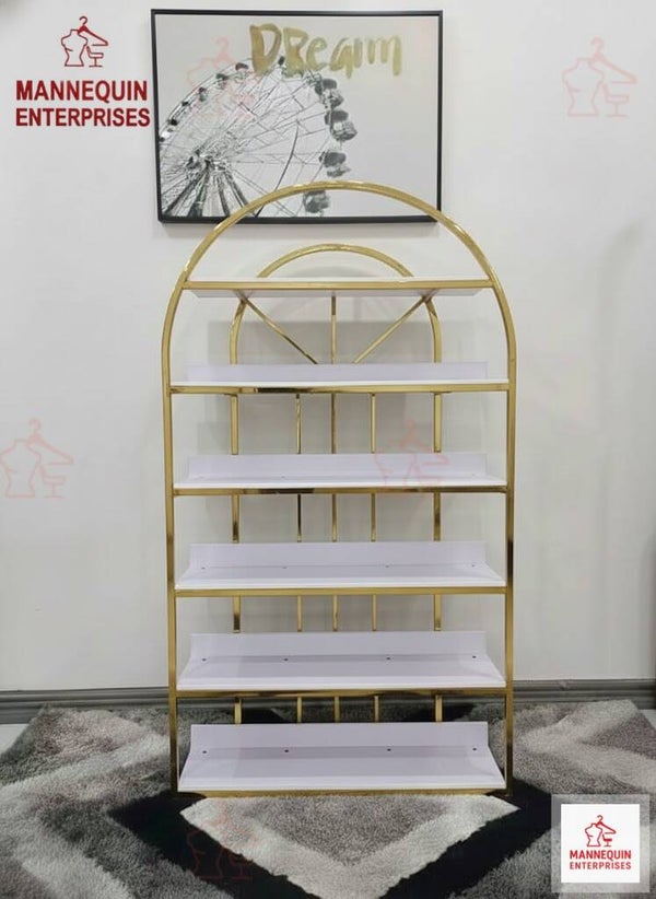 Arched Gold Display Rack – Multi-Tier Storage Shelf (220 cm)