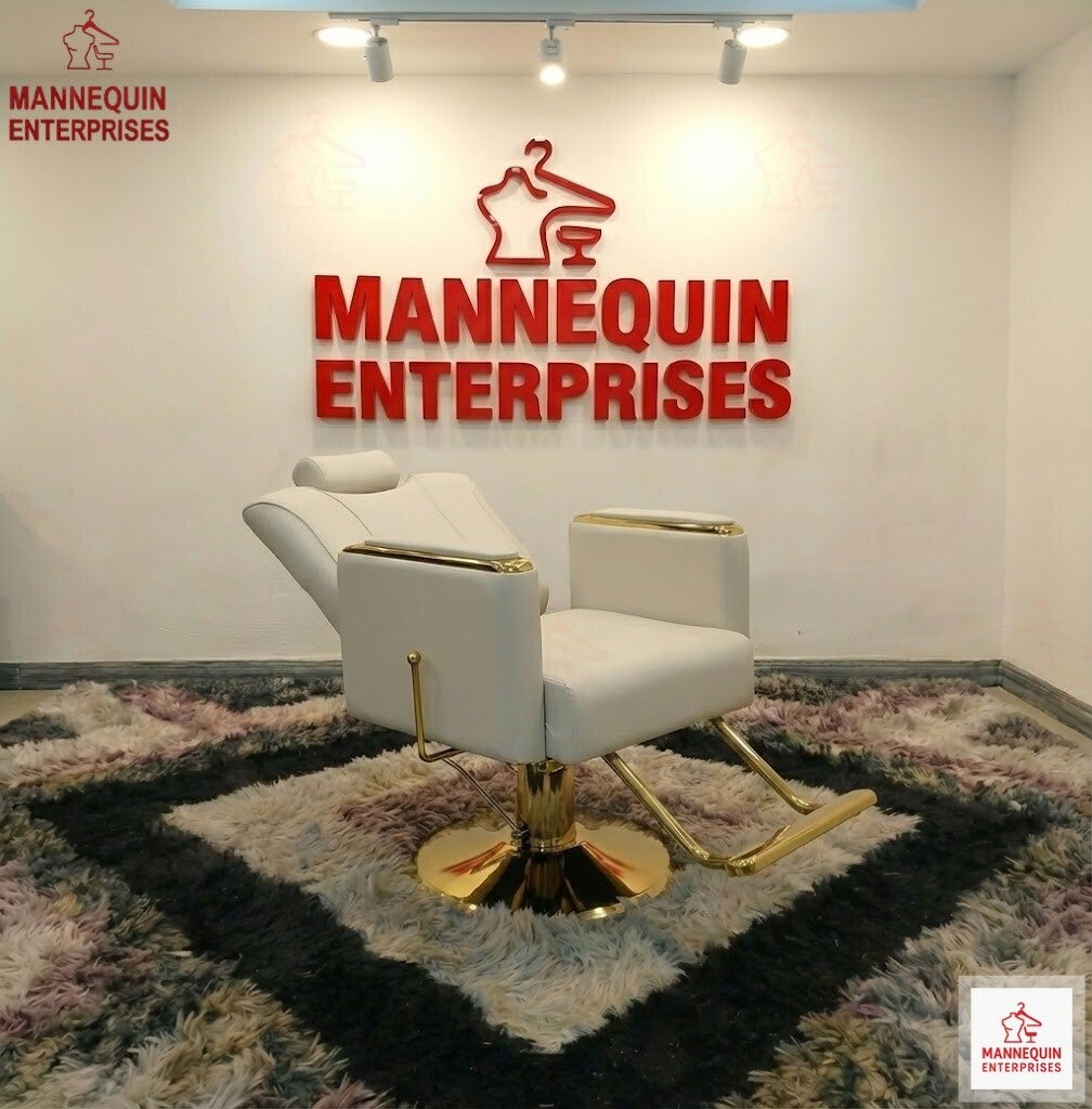 Luxury Salon Styling Chair – White & Gold Hydraulic Edition