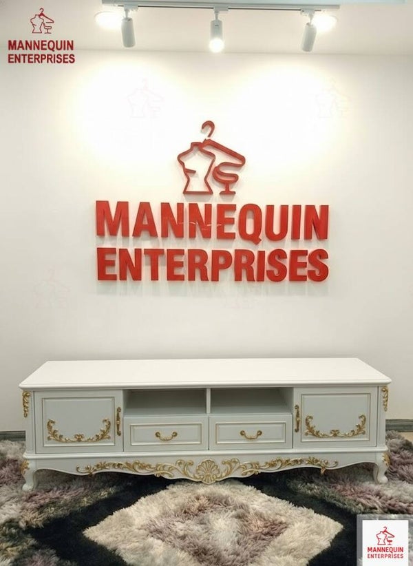 Classic French-Inspired TV Console with Gold Accent Details