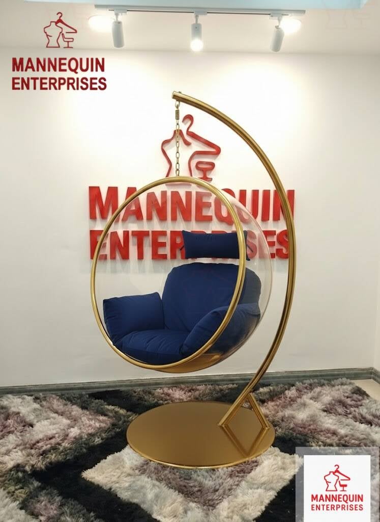 Golden Acrylic Swing Chair with Chrome Stand – Large Size
