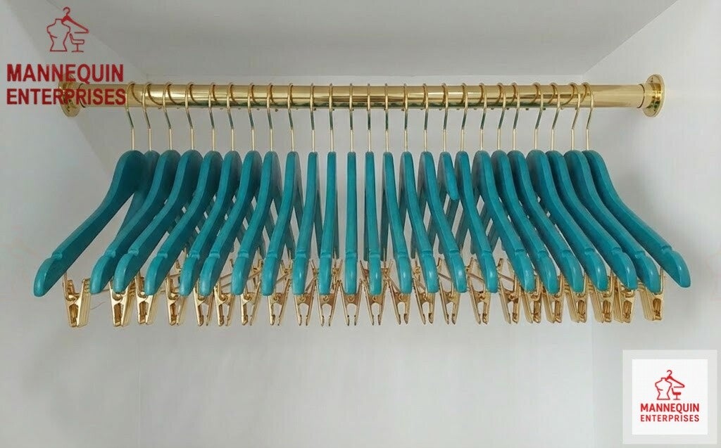 Premium Wooden Clothes Pants Hanger with Gold Clip 130Pcs