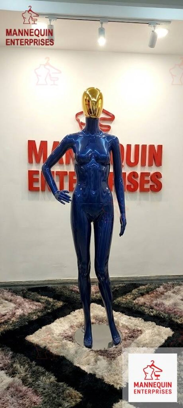 Full Body Female Glossy Mannequin Blue Body with Gold Head