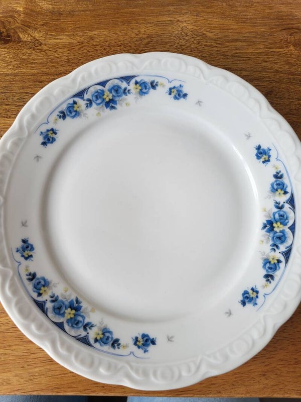 Bordje  blauwe bloemen rand 17cm