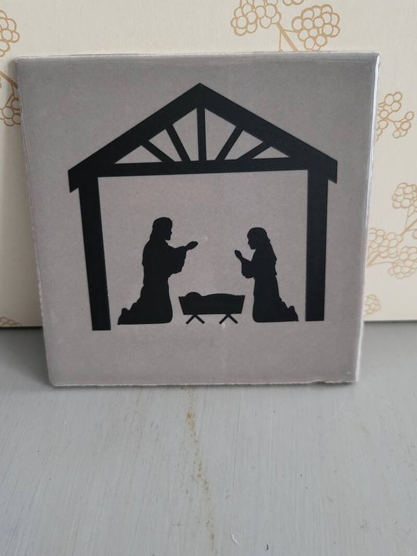 Kerststal grijs 10x10cm