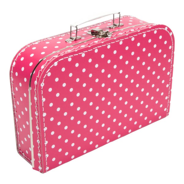 Koffer 35 cm fuchsia roze met witte stip inclusief bedrukking