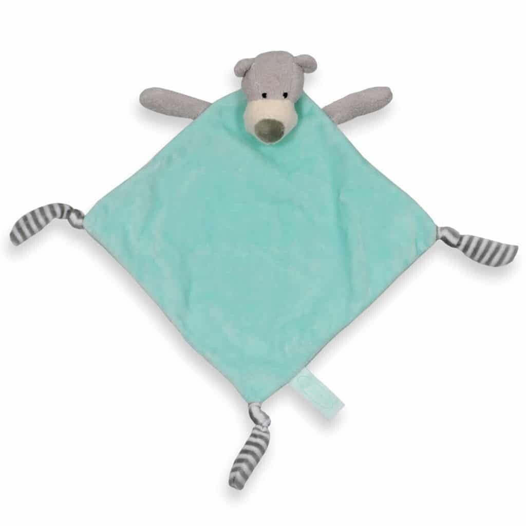 Beer knuffeldoekje mintgroen 23x23cm inclusief naam en geboortedatum