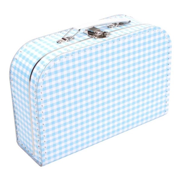 Koffer 25 cm lichtblauw geruit inclusief bedrukking