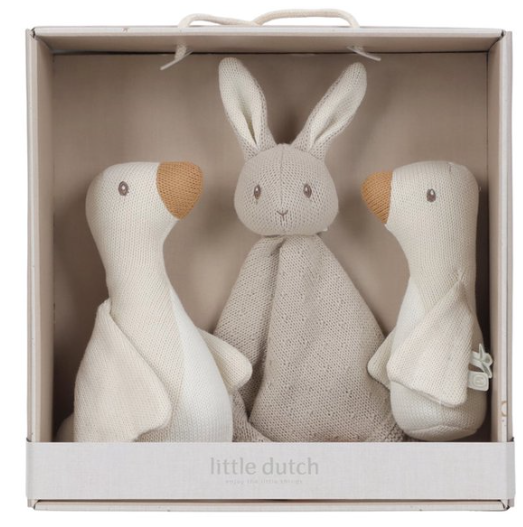 Little Dutch Gebreide Giftset newborn Naturals (met naam in doekje konijn)