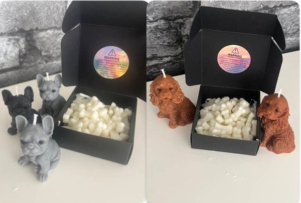 ‘Dog Pack’ Charlie Frenchie / Coco Spaniel Mini Candles & Mini Dog Bone Wax Melts / Scoopies Gift Set
