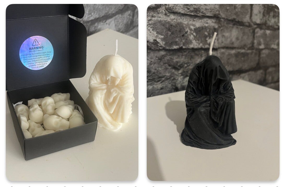 ‘A Light In Darkness’ 3oz Wizard Drip Candle & x25 Mini Skull Wax Melts / Scoopies