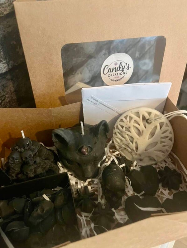 ‘Stay Spooky’ Vegan Scented Gothic Theme Soy Wax Candles, Wax Melts & Freshener Gift Set