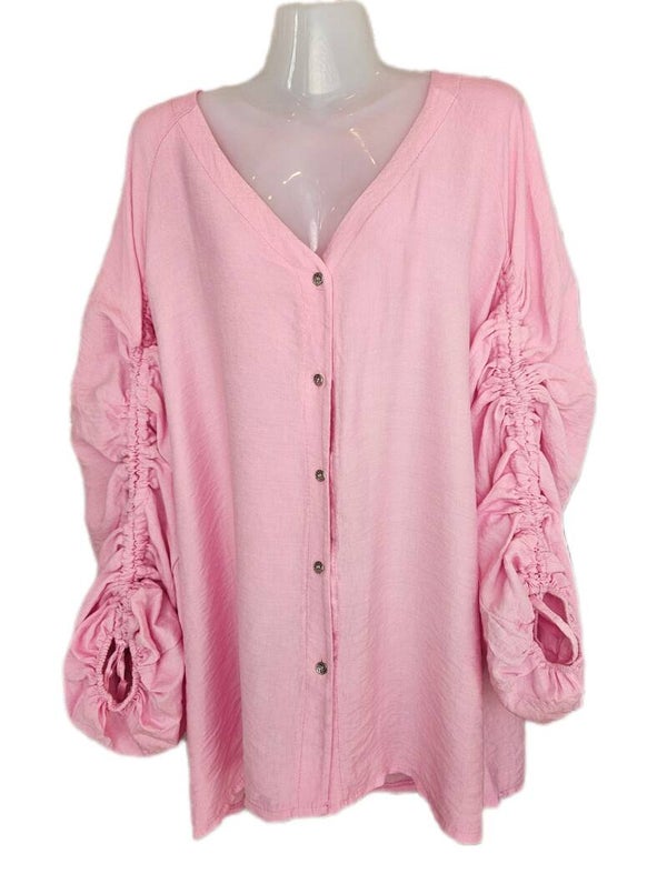 1001-BL  Blouse mouw rimpelen met koord