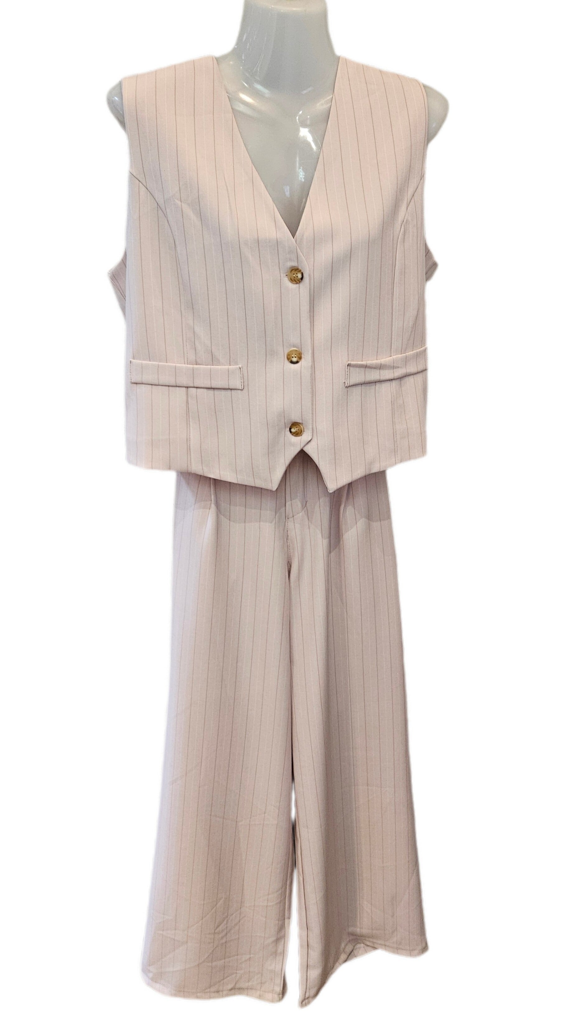 2052-BR SET  Flared  pantalon incl gilet krijtstreep