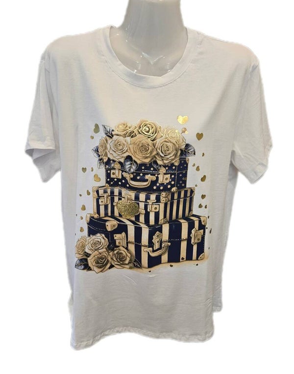 380-SH  Shirt opdruk koffer,bloemen