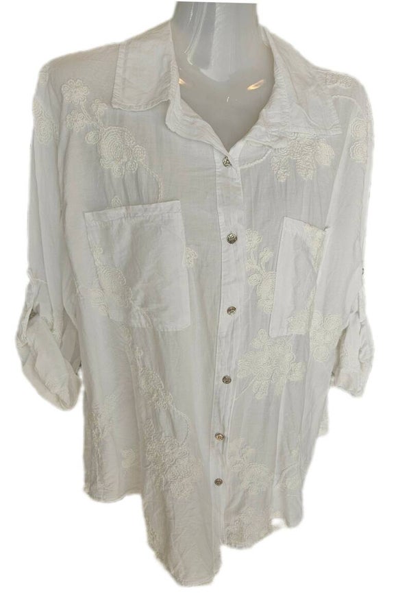 993-BL  Blouse met geborduurde bloem