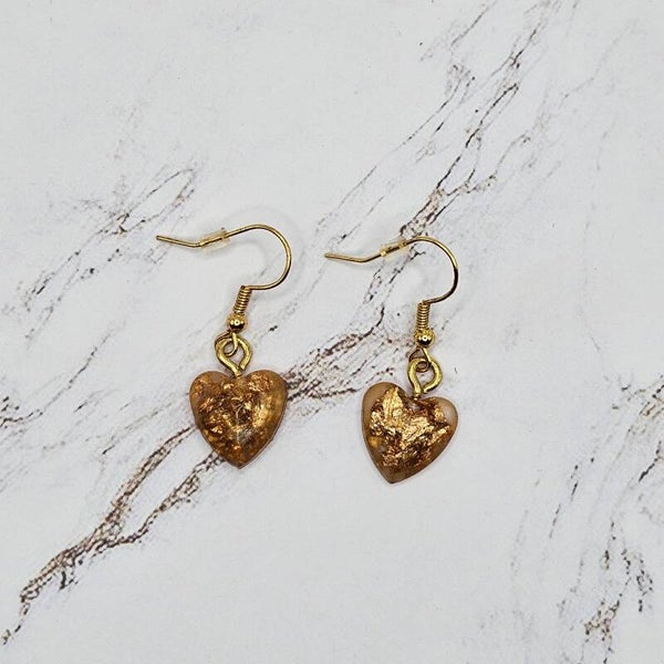 Gold Foil Resin Heart Earrings