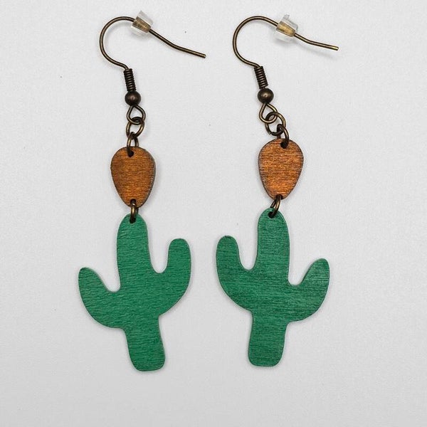 Wooden Cactus Earrings