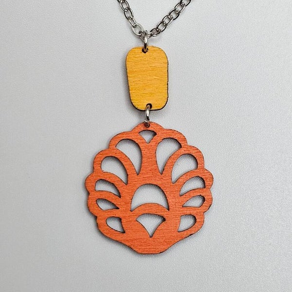 Wooden Floral Pendant Necklace