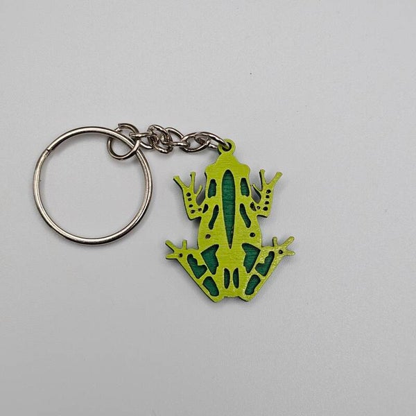 Layered Green Frog Wooden Keychain