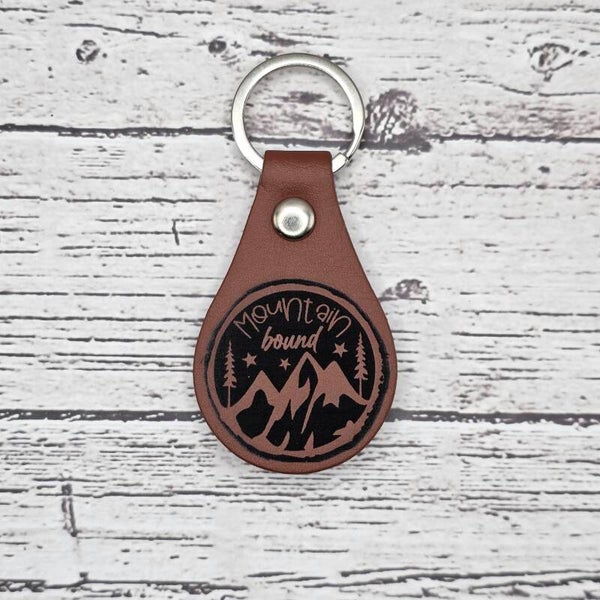 Mountain Bound Faux Leather Keychain