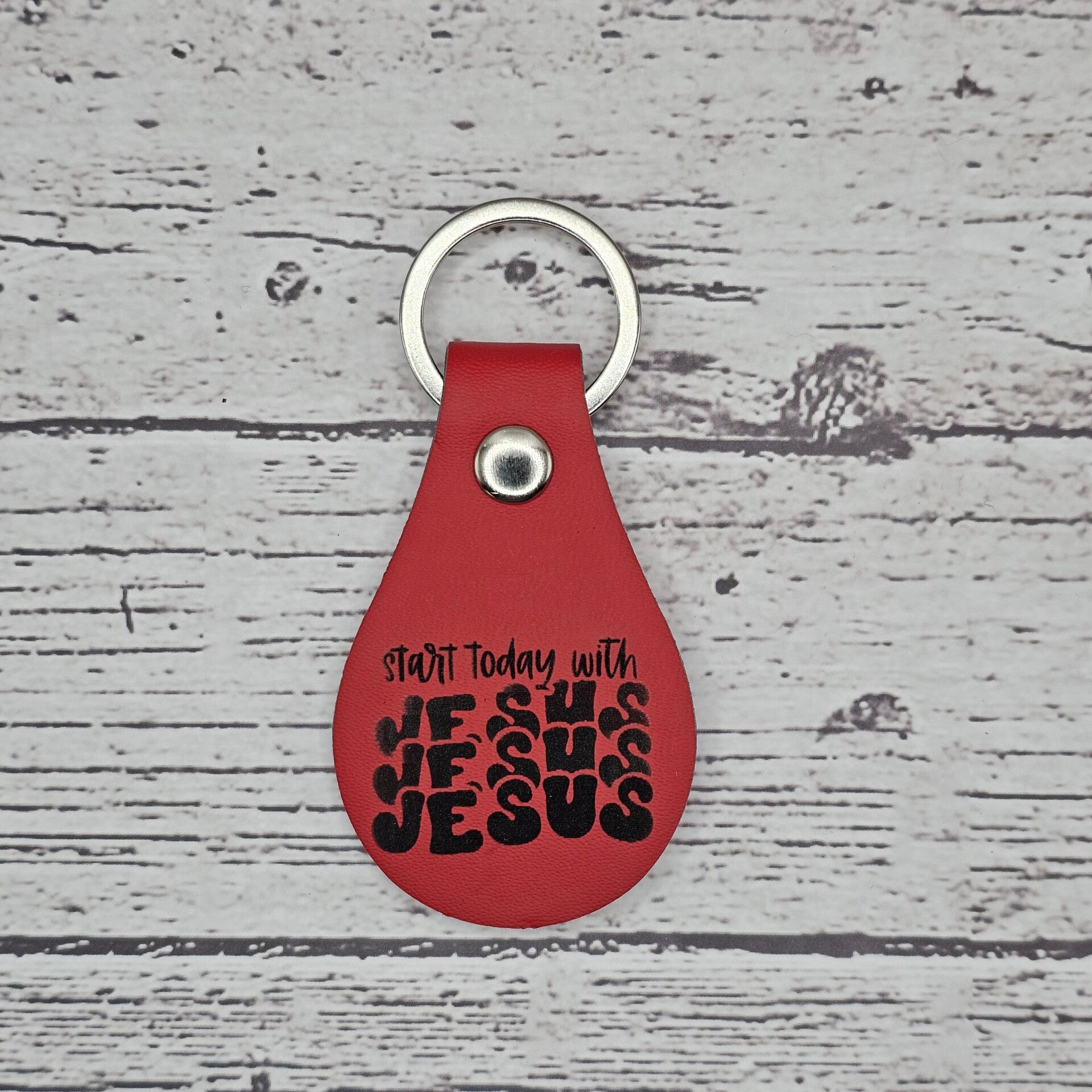 Start Today With Jesus Faux Leather Keychain