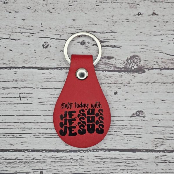 Start Today With Jesus Faux Leather Keychain