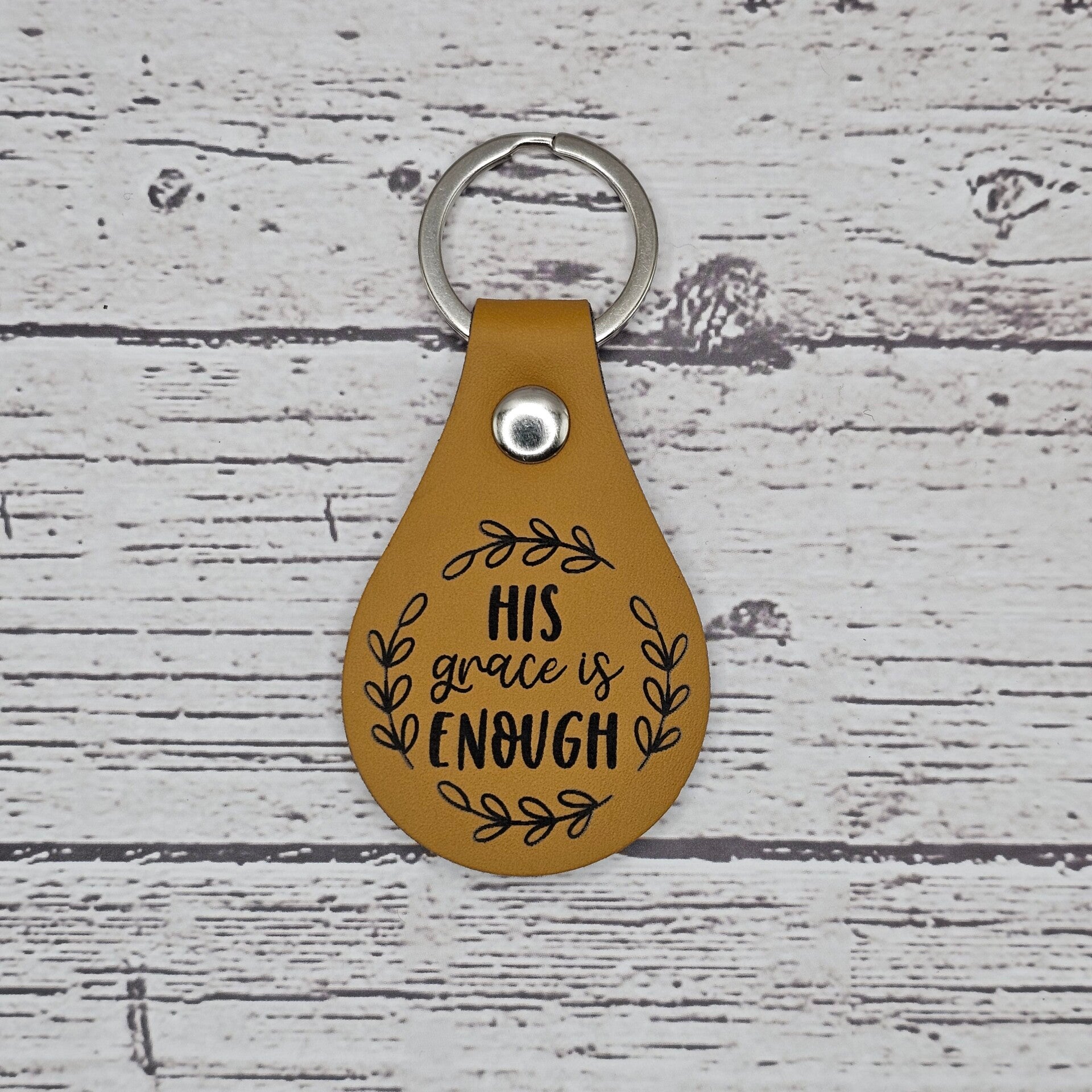 His Grace Is Enough Faux Leather Keychain