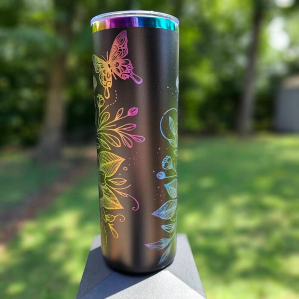 Butterflies & Flowers Engraved Tumbler