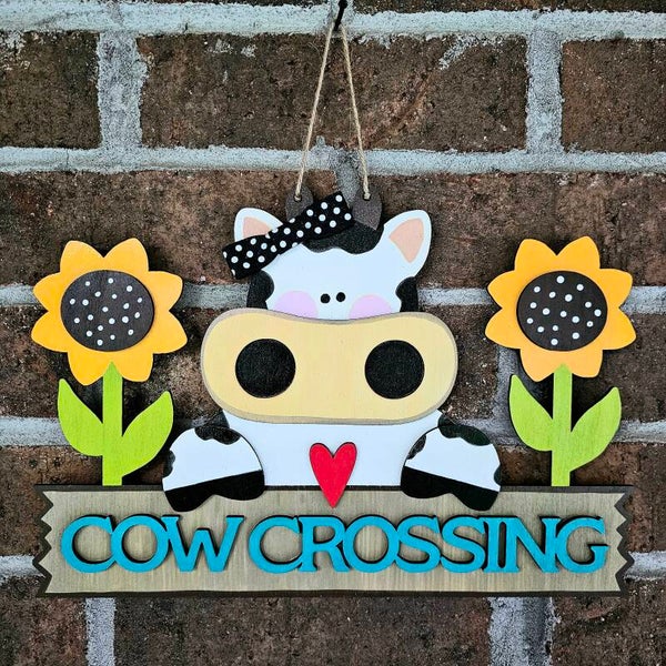 Cow Crossing Wooden Sign – Handmade Farmhouse Décor