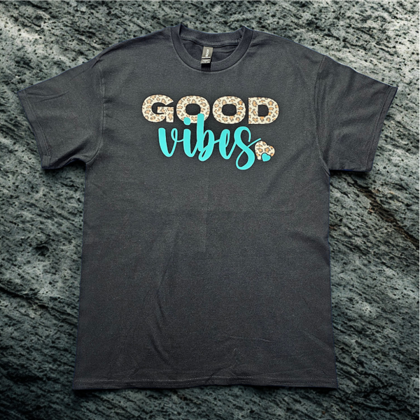 Good Vibes Tee – Leopard & Aqua Edition