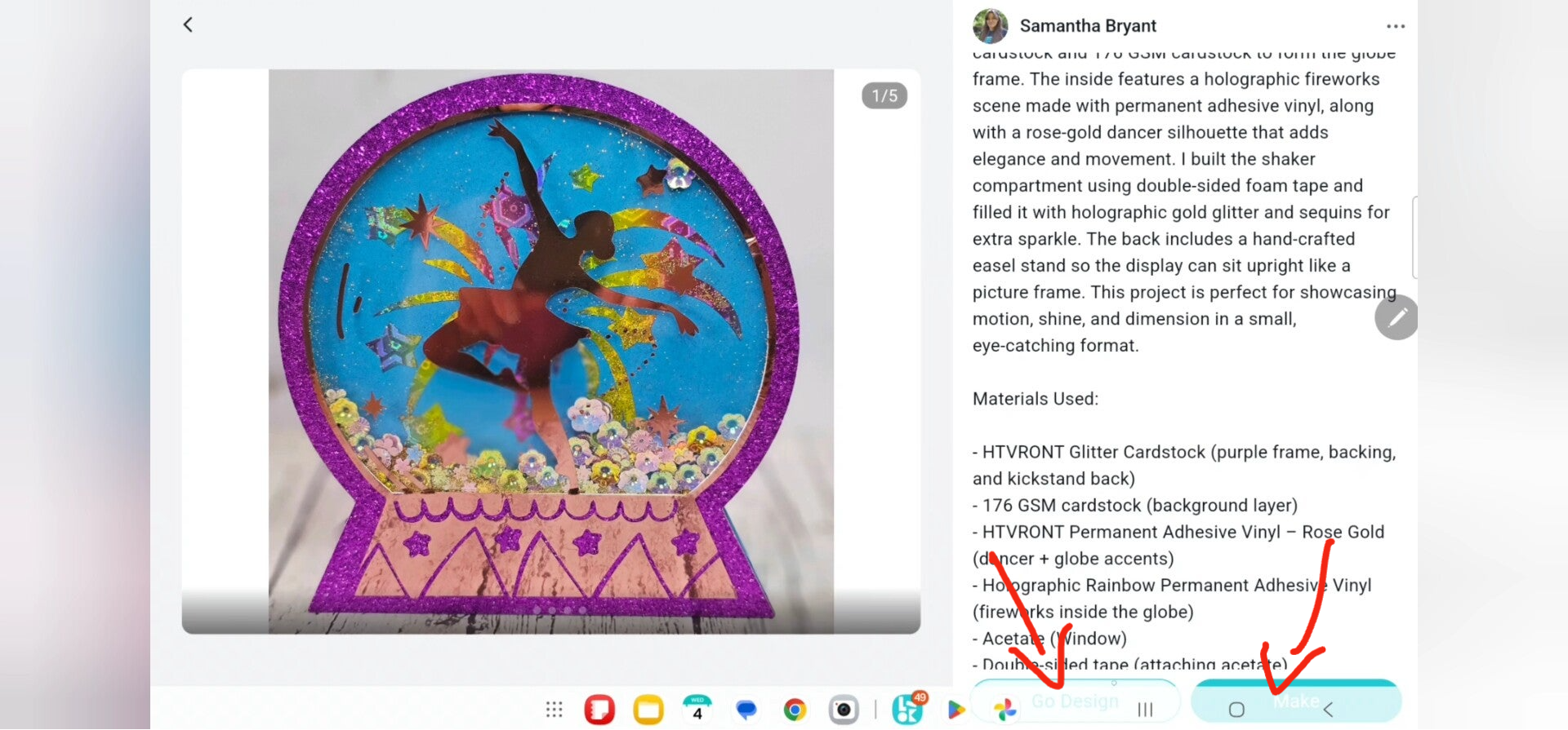 Adding the Ballerina Snow Globe Shaker design the the canvas.