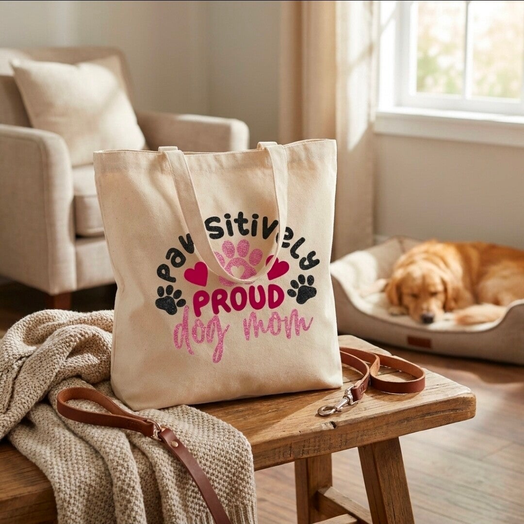 “Pawsitively Proud Dog Mom” Canvas Tote