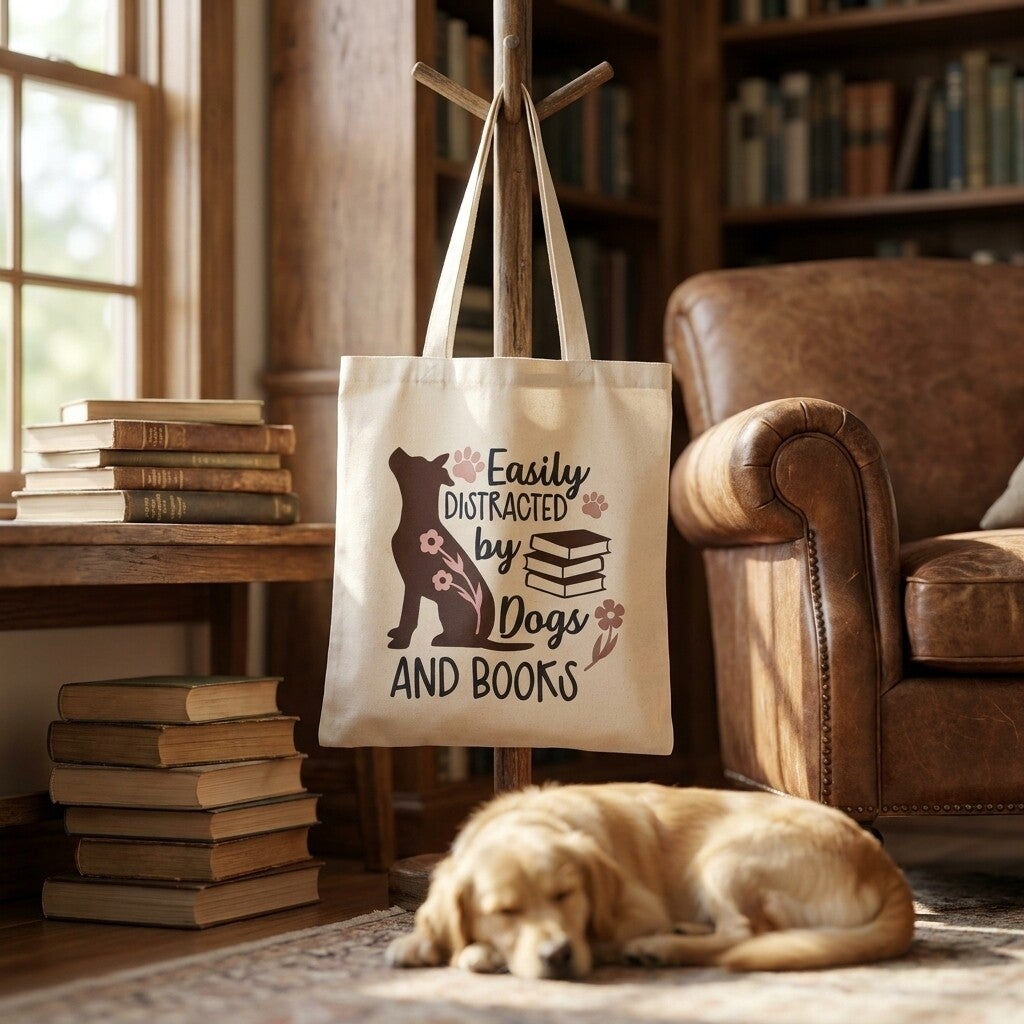 Easily Distracted by Dogs and Books Tote Bag