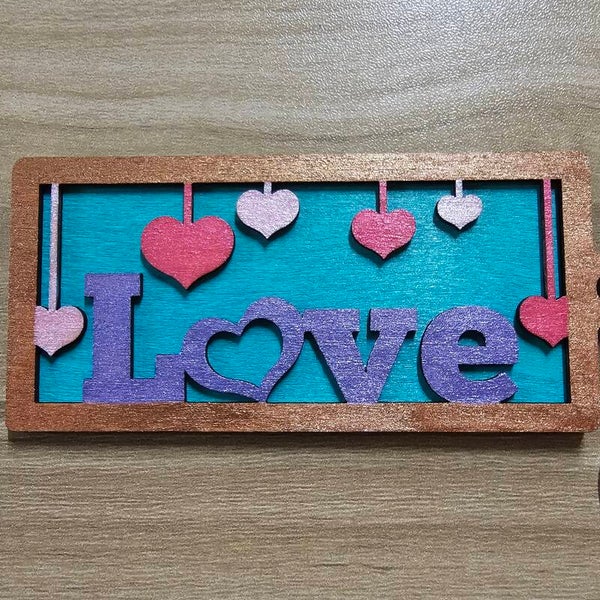 Layered “Love” Wooden Keychain