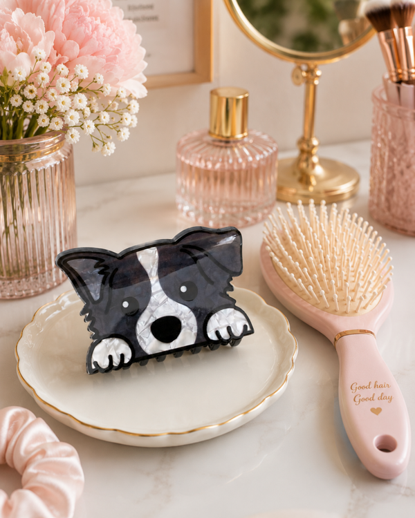 Happy Pug Hair Claw Clip