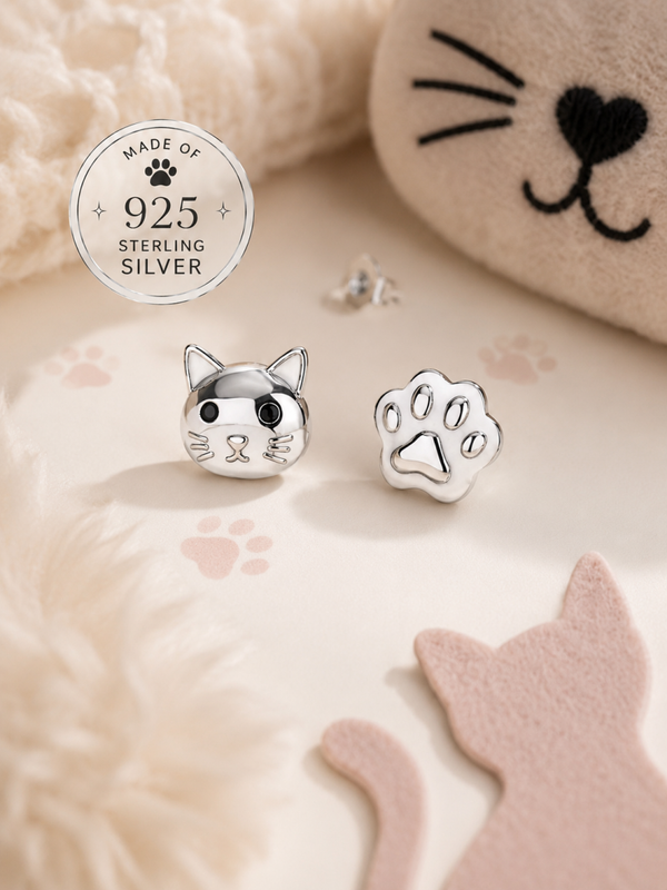 Whiskers & Paw Stud Earrings