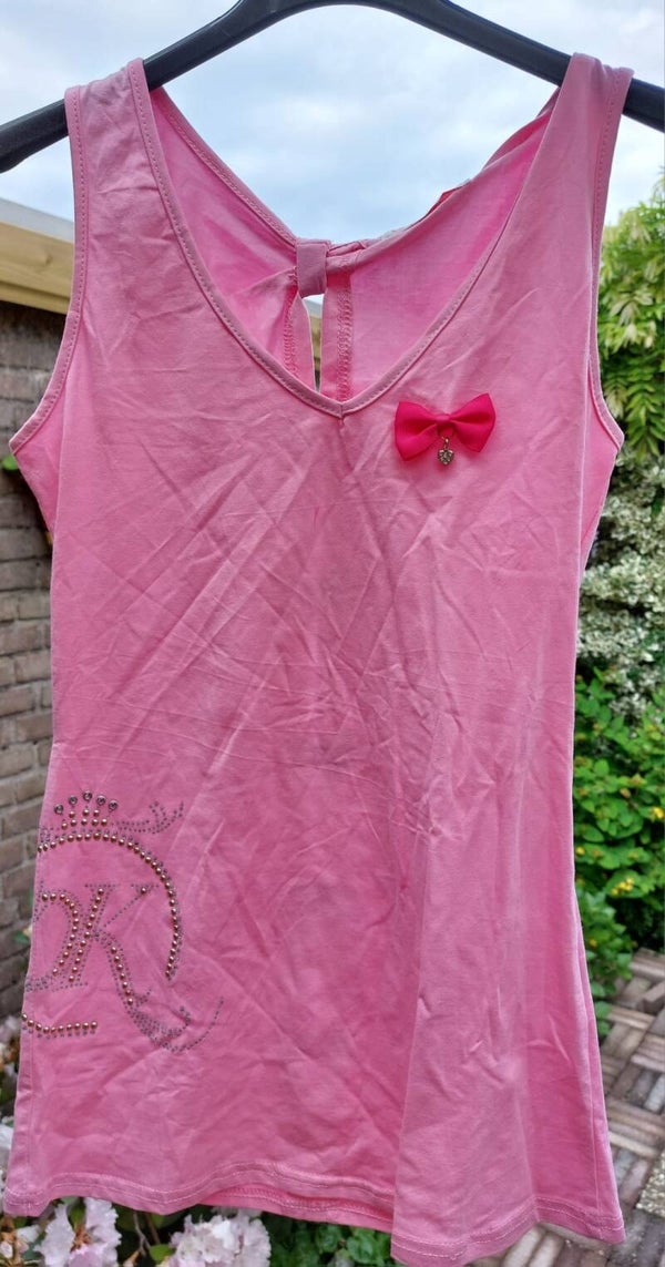 Mouwloos Shirt met Strass-steentjes & Strikjes